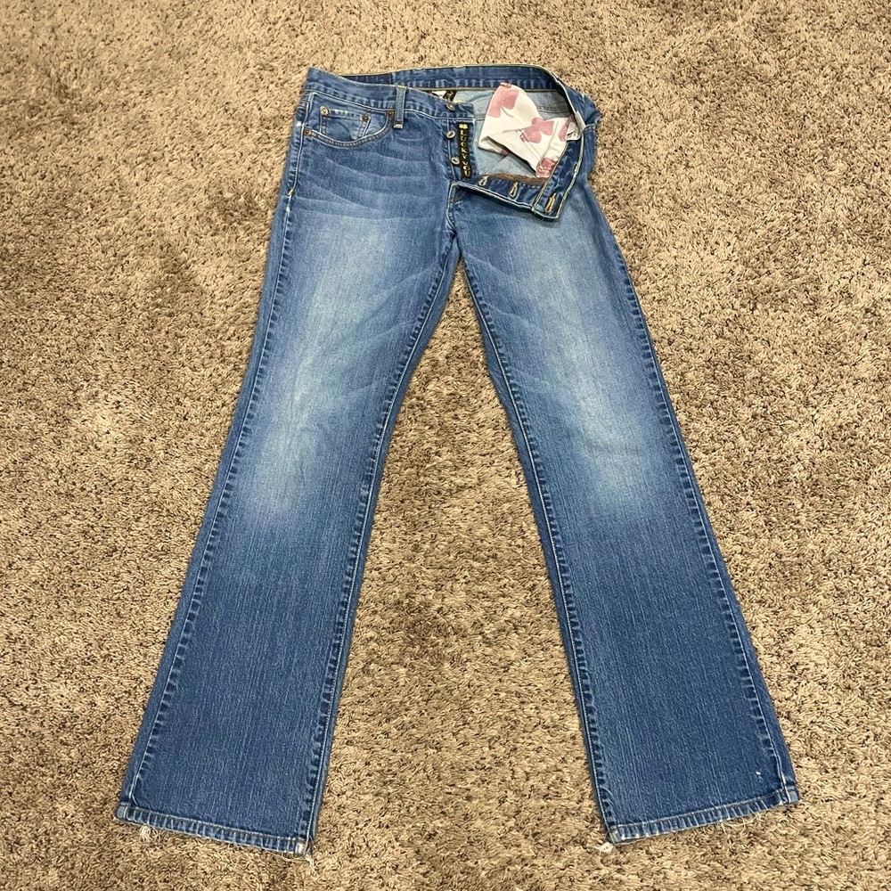 rare 90s/Y2K era lucky brand jeans, mineral wash slim bootleg “A cut”